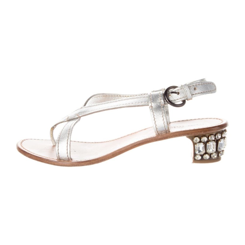REDUCED Miu Miu Embellished Crystal Heel Metallic Silver Strappy Sandals Shoes